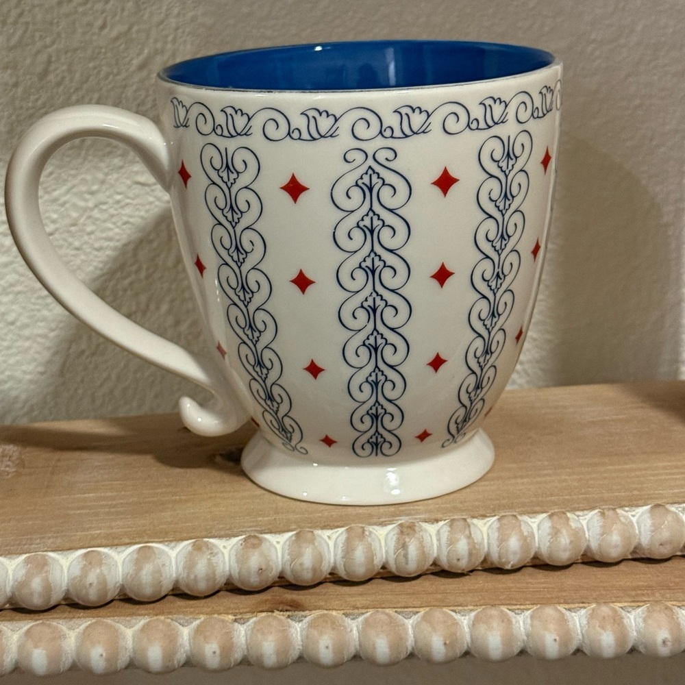 Starbucks Barista Mug Blue White Pedestal Coffee Cup 2008 Vintage Holiday Style